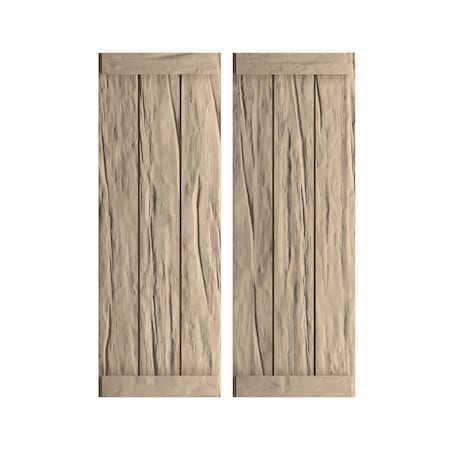 Rustic Three Board Joined Board-n-Batten Riverwood Faux Wood Shutters W/End Batten, 16 1/2W X 80H